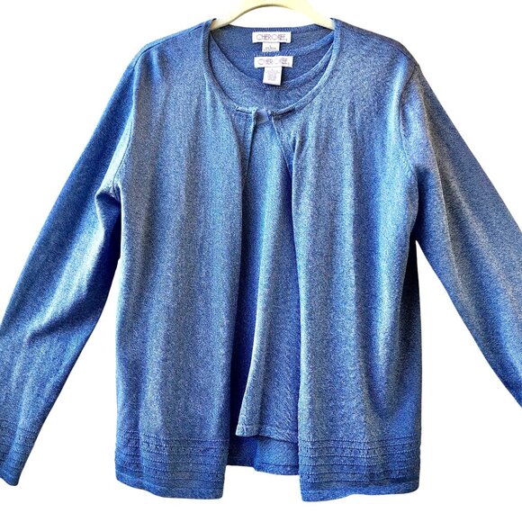 Cherokee Blue Cardigan Sweater & Tank Top Twin Set Vintage Hong Kong - Picture 7 of 14